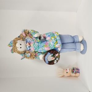 Vintage Spring Rag Doll Figure with Wreath